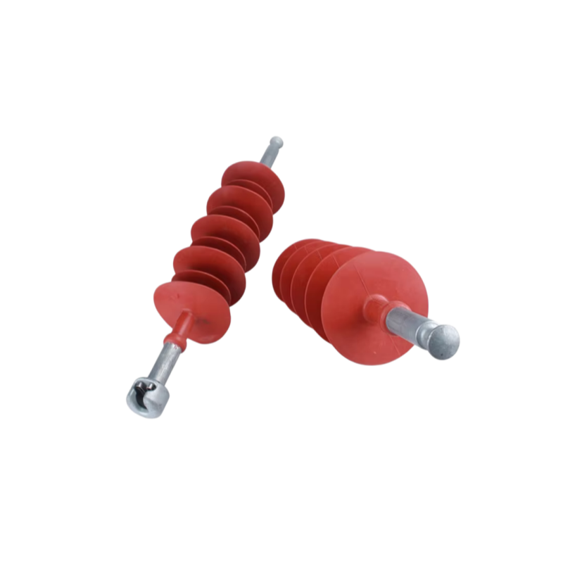 Red composite suspension insulators with ball-and-socket fittings for high-voltage overhead power lines
