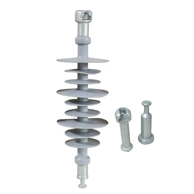 High voltage composite suspension insulator with ball-and-socket fittings and hardware accessories