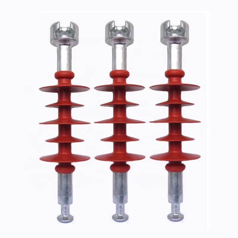 Red high voltage composite suspension insulators with ball-and-socket fittings for overhead power lines