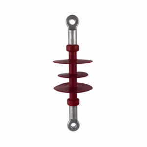 Red composite suspension insulator with eye-type (loop) end fittings for overhead power transmission lines
