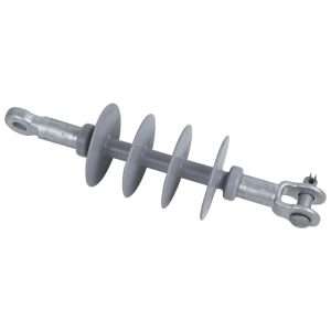 High voltage composite dead-end suspension insulator with clevis-tongue and eye-type fittings for overhead power lines