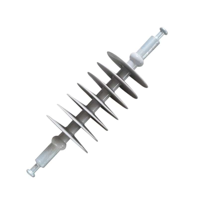 Side view of composite suspension insulator with ball-and-socket fittings for overhead power transmission lines