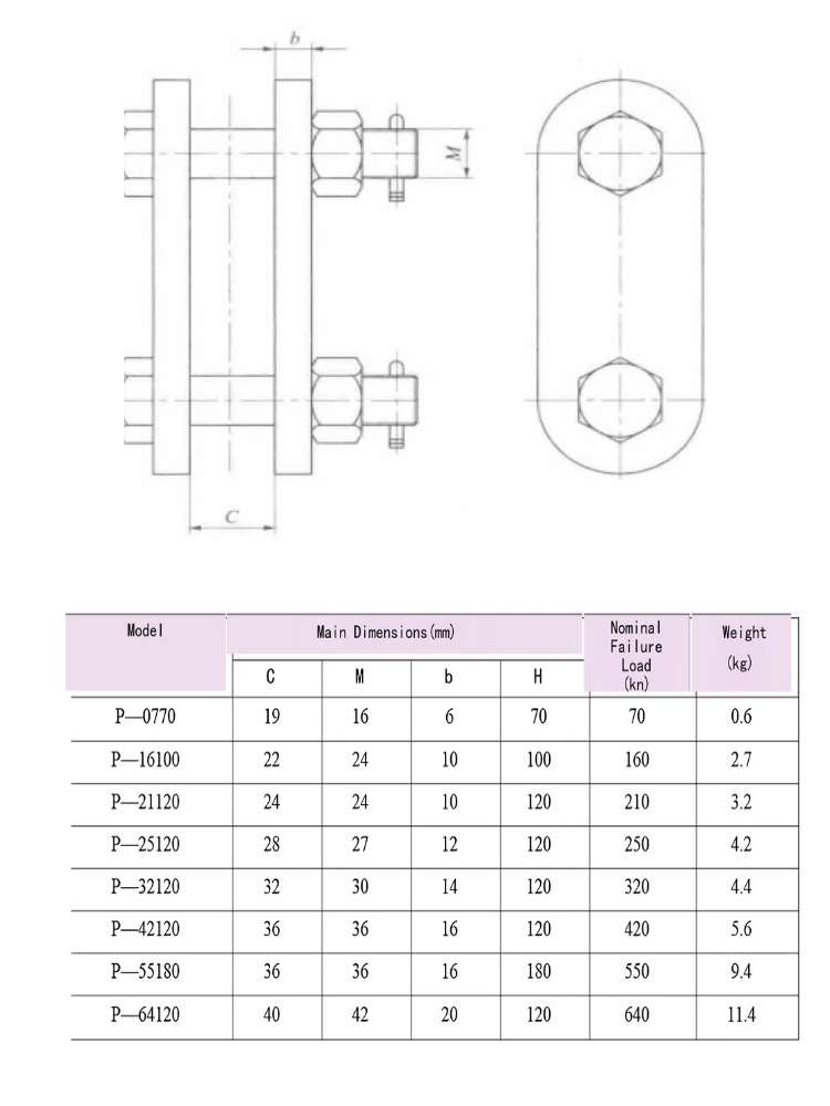 Parallel Clevis Technical Drawing, Power Line Hardware Fittings for Overhead Transmission Lines, Xushenglongtai